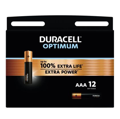 Duracell Optimum AAA LR03 – 12 алкални батерии с до 200% повече живот и мощност за вашите устройства