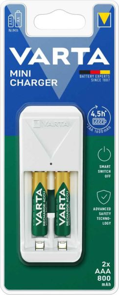 Varta 57656 Mini Зарядно устройство: Напреднало зарядно с Висококачествени AAA 800mah Батерии за Вашия Комфорт