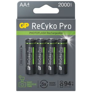 4бр. Акумулаторни батерии АА GP ReCyko Pro PhotoFlash Ni-MH 2000mAh: Устойчиво захранване на вашата фотография