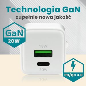 Компактно GaN Зарядно устройство everActive SC-330Q с USB-C PD 20W и USB QC 3.0 – Бързо Зареждане за Всеки Уред