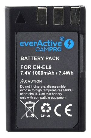 Батерия everActive CamPro – Съвместима с Nikon EN-EL9/EN-EL9e, 1000mAh