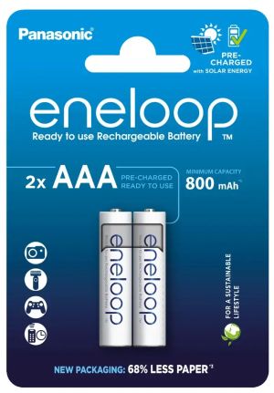 2 броя Акумулаторни Батерии Panasonic Eneloop BK-4MCDE AAA 800mAh – NiMH, готови за употреба