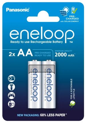 2 броя акумулаторни батерии Panasonic Eneloop BK-3MCDE AA 2000mAh – NiMH, готови за употреба