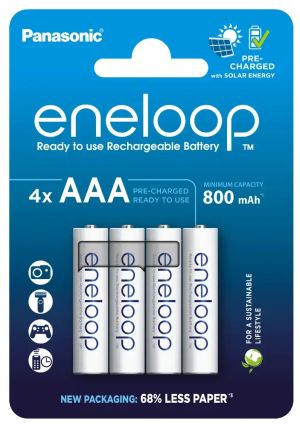 4 броя акумулаторни батерии Panasonic Eneloop BK-4MCDE AAA 800mAh – NiMH, предварително заредени
