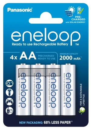 4 броя акумулаторни батерии Panasonic Eneloop BK-3MCDE AA 2000mAh – NiMH, предварително заредени