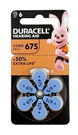 Батерии за слухов апарат размер 675 DURACELL EasyTab DA675 (6 броя) - мощни и издържливи