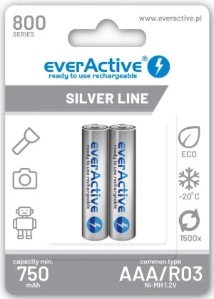 2 броя акумулаторни батерии everActive R03 / AAA 800 mAh Ni-MH –  готови за употреба
