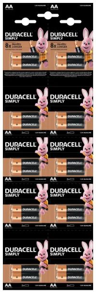 Комплект 20 бр. алкални батерии Duracell HDBC LR6 AA - 10x2 блистера
