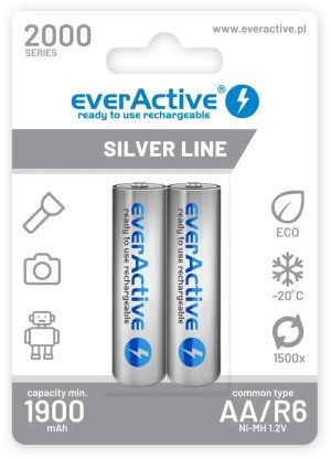 EverActive – 2бр. Акумулаторни Батерии AA R6 Ni-MH 2000 mAh, готови за употреба