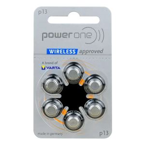 Цинково-въздушни батерии за слухови апарати Power One Varta 13 SAB – | PR48, 1.45V, 6 бр., Произведени в Германия