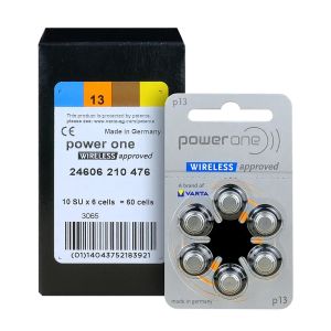 Цинково-въздушни батерии за слухови апарати Power One Varta 13 SAB – | PR48, 1.45V, 6 бр., Произведени в Германия