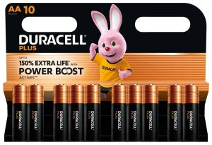 Duracell Plus Power Boost AA MN1500 – 10 Алкални Батерии - 1.5V Mignon LR06 с до 150% повече енергия