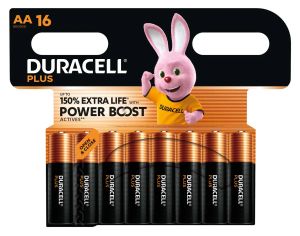Duracell Plus Power Boost MN1500 AA – 16 бр. алкални батерии LR06 с удължен живот и Power Boost технология