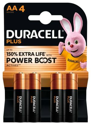 Duracell Plus Power Boost MN1500 AA – 4 алкални батерии 1.5V с Power Boost™ технология за дълготрайна мощност