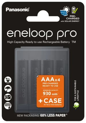 4 бр. презареждаеми батерии Panasonic Eneloop PRO R03 AAA 930mAh BK-4HCDE + кутийка