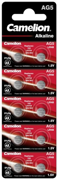 Camelion AG5 / LR754 / 393 / 193 – Мощни алкални батерии 1.5V (10 бр.) – надеждна енергия за часовници, играчки и прецизни уреди