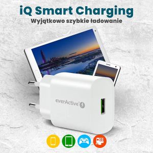 USB зарядно everActive SC‑250Q QC3.0 18W – компактно бързо зарядно за смартфони