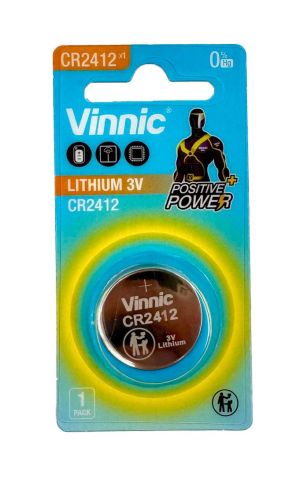 Vinnic CR2412 3V Lithium – Ултратънка литиева батерия CR2412 със 100 mAh капацитет за ключове, електроника, медицински устройства